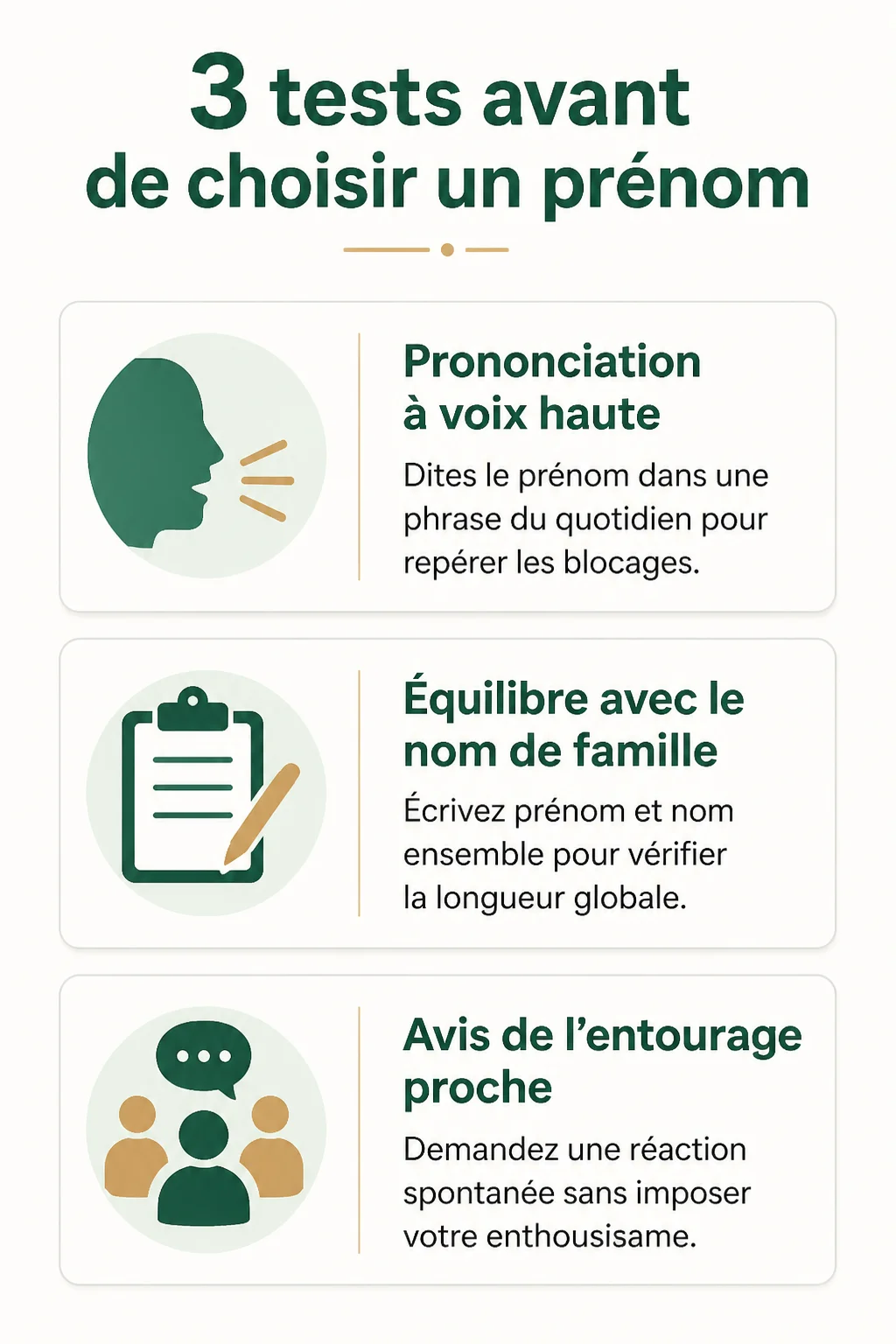 3 tests avant de choisir un prénom : Prononciation à voix haute, Équilibre avec le nom de famille, Avis de l'entourage proche